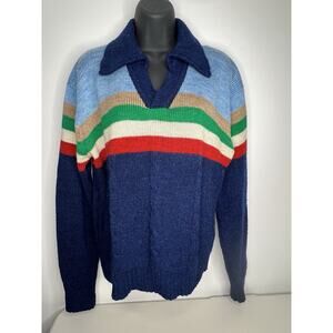 Vintage 70s Gary Reed Stripe Knit Preppy Sweater Sz XL